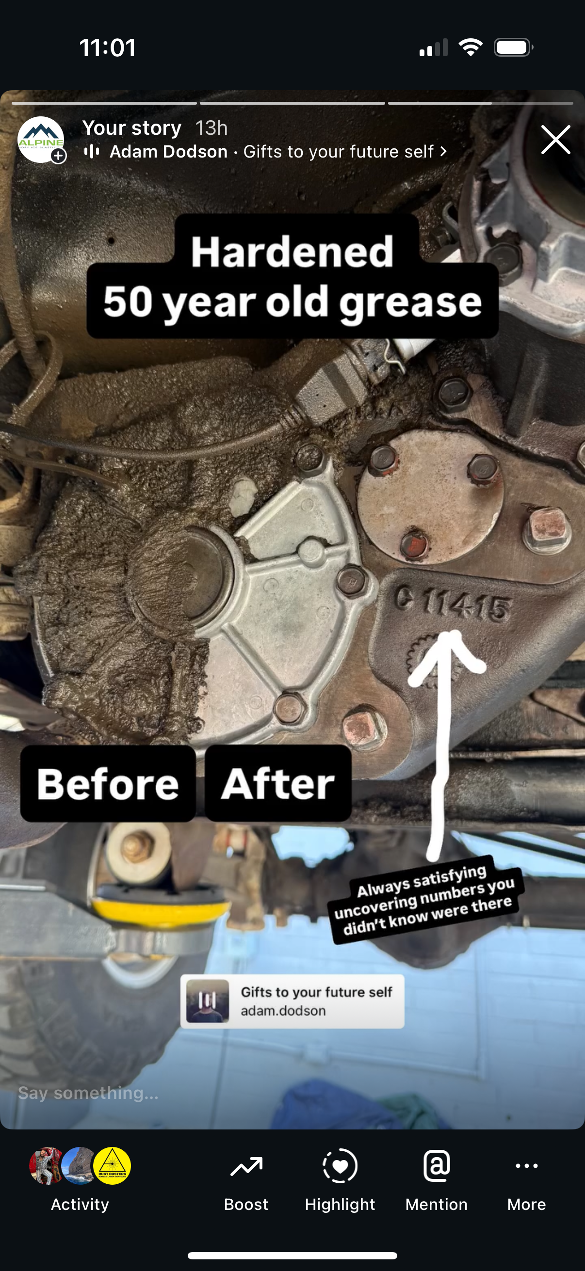 50 year old hardened grease removed by dry ice blasting